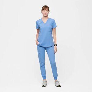 Figs Ceil Blue M Scrub Set, Catarina One Pocket Top and Zamora High Waisted Pant
